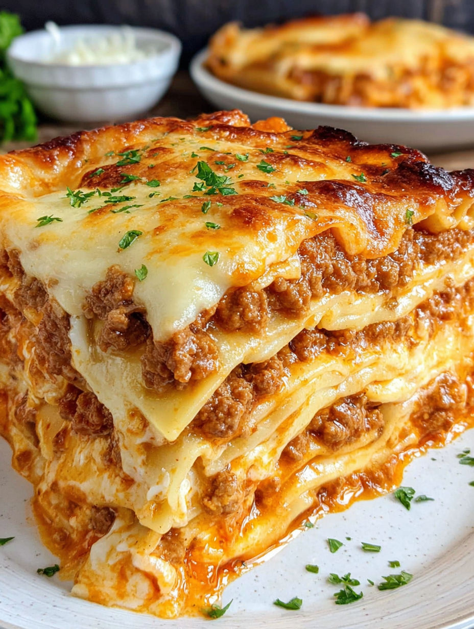 A stack of lasagna bolognese.
