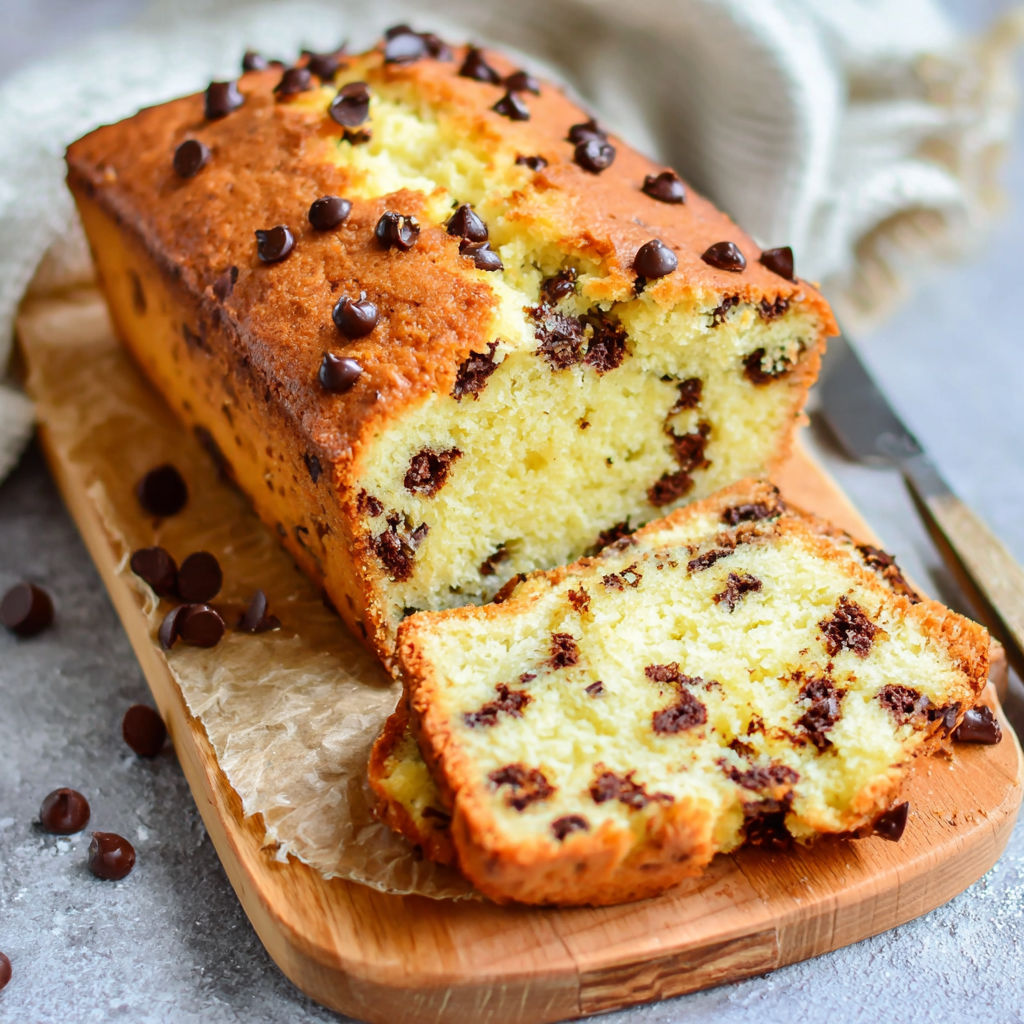 A slice of chocolate cake with chocolate chips.