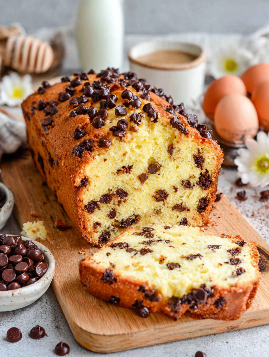 A slice of chocolate cake with chocolate chips on top.