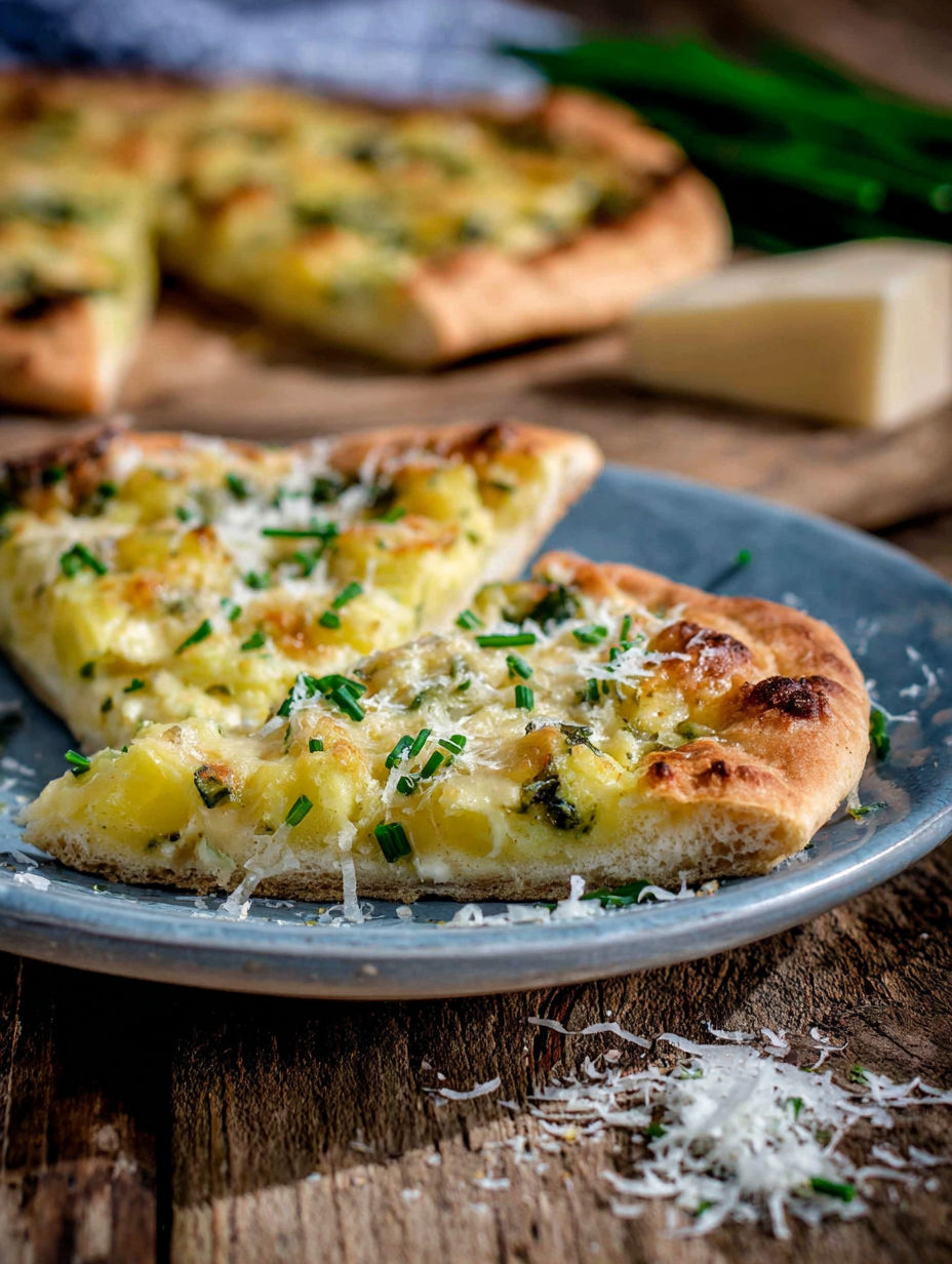 A slice of pizza with cheese and herbs.