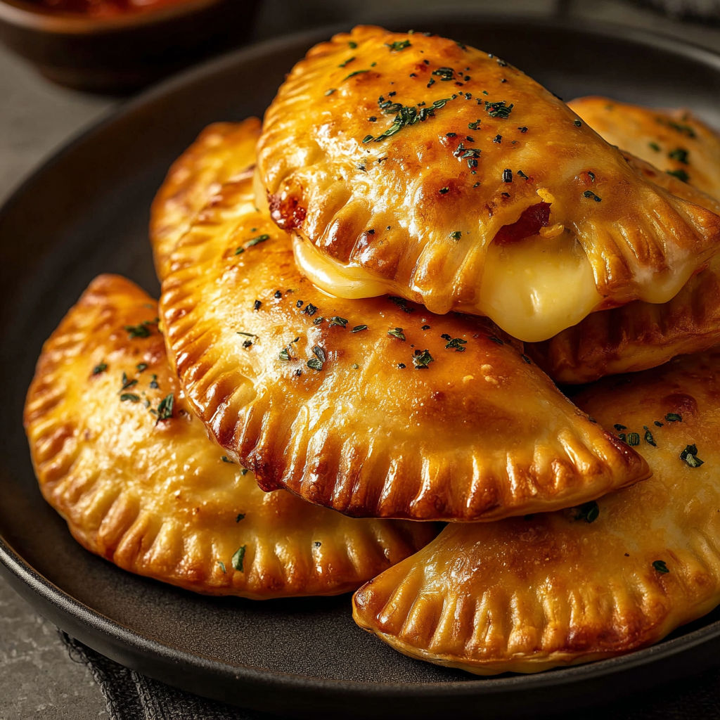 A plate of cheesy snack pockets.