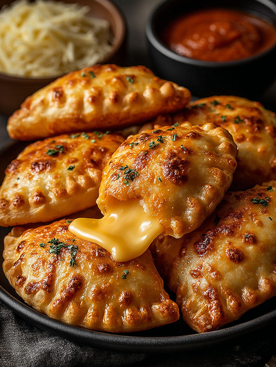 Crispy cheesy snack pockets are a perfect party appetizer.