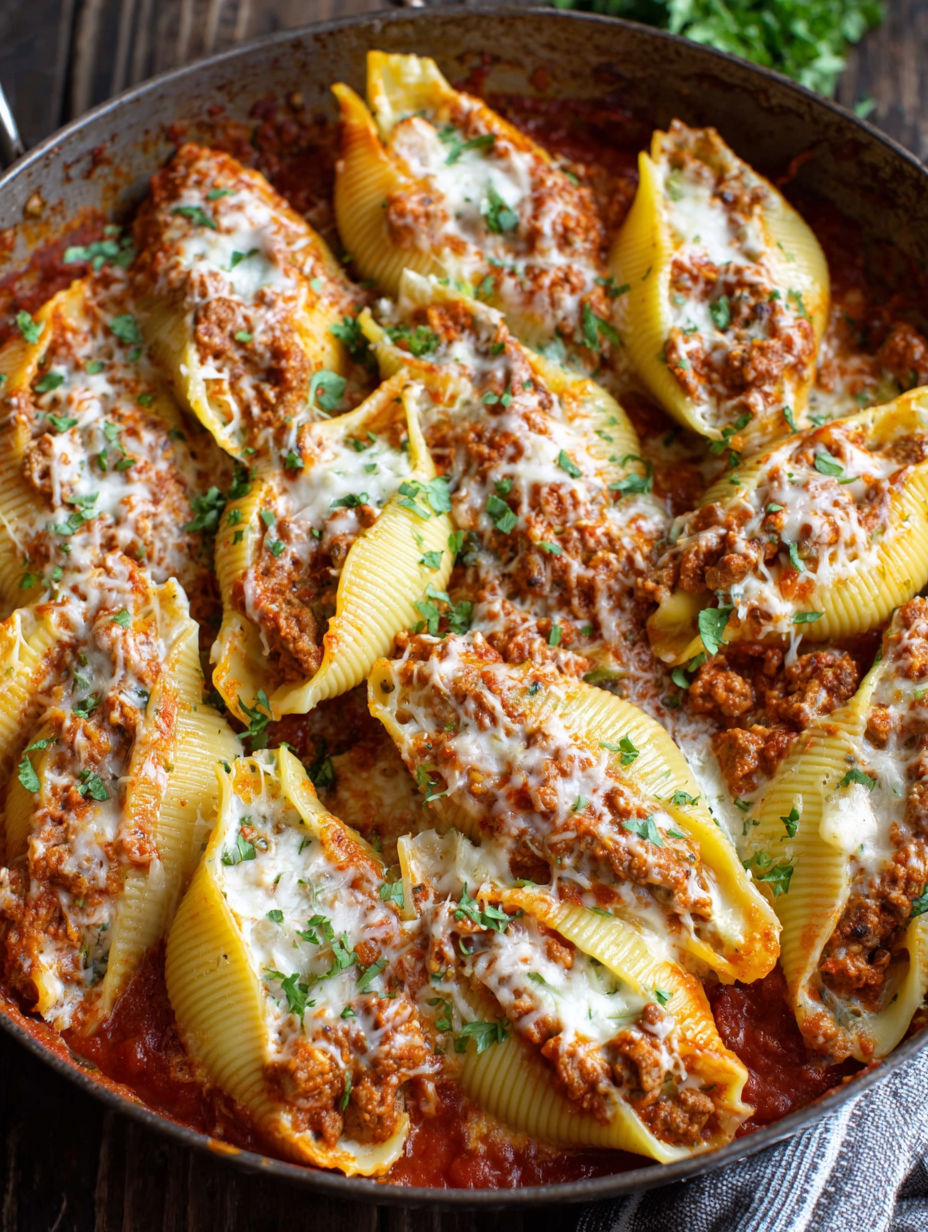 A delicious meal of stuffed shells with cheese and tomato sauce.