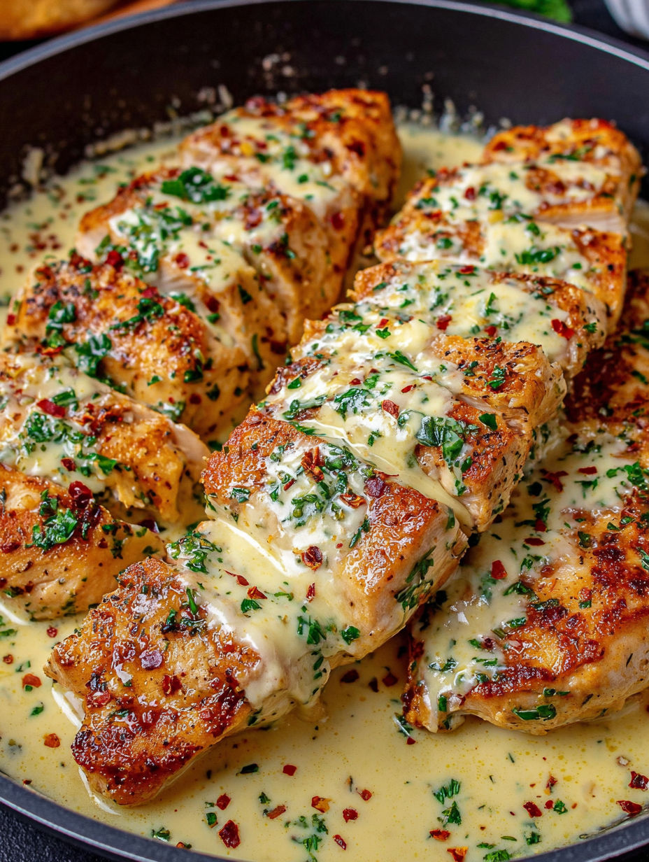 A close up of a piece of meat with sauce on it.