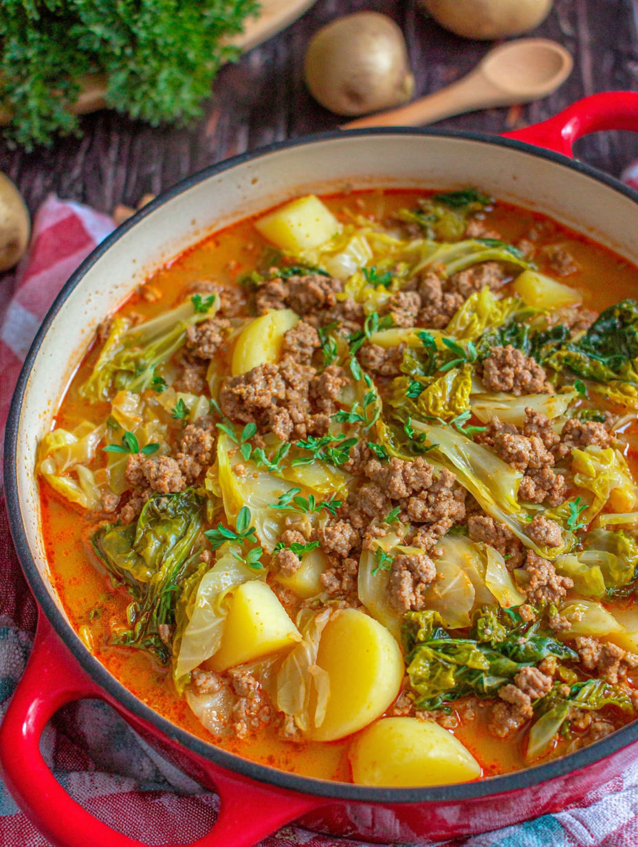 A bowl of food with meat and vegetables.