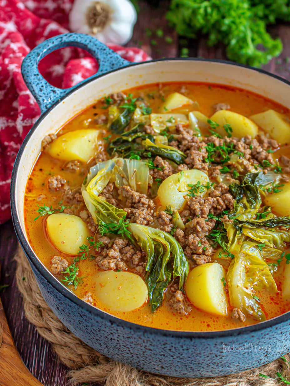 A bowl of food with meat and vegetables.