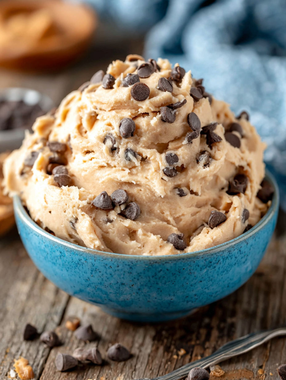 A bowl of chocolate chip peanut butter.