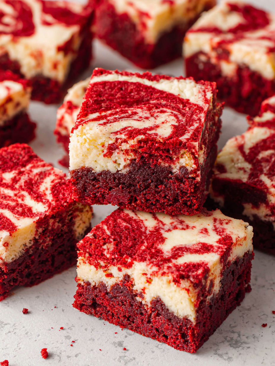 A close up of a piece of red velvet cake.