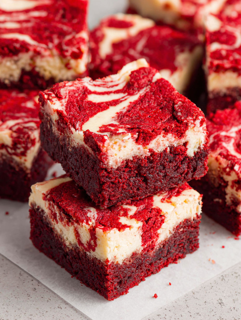 A close up of a piece of red velvet cake.
