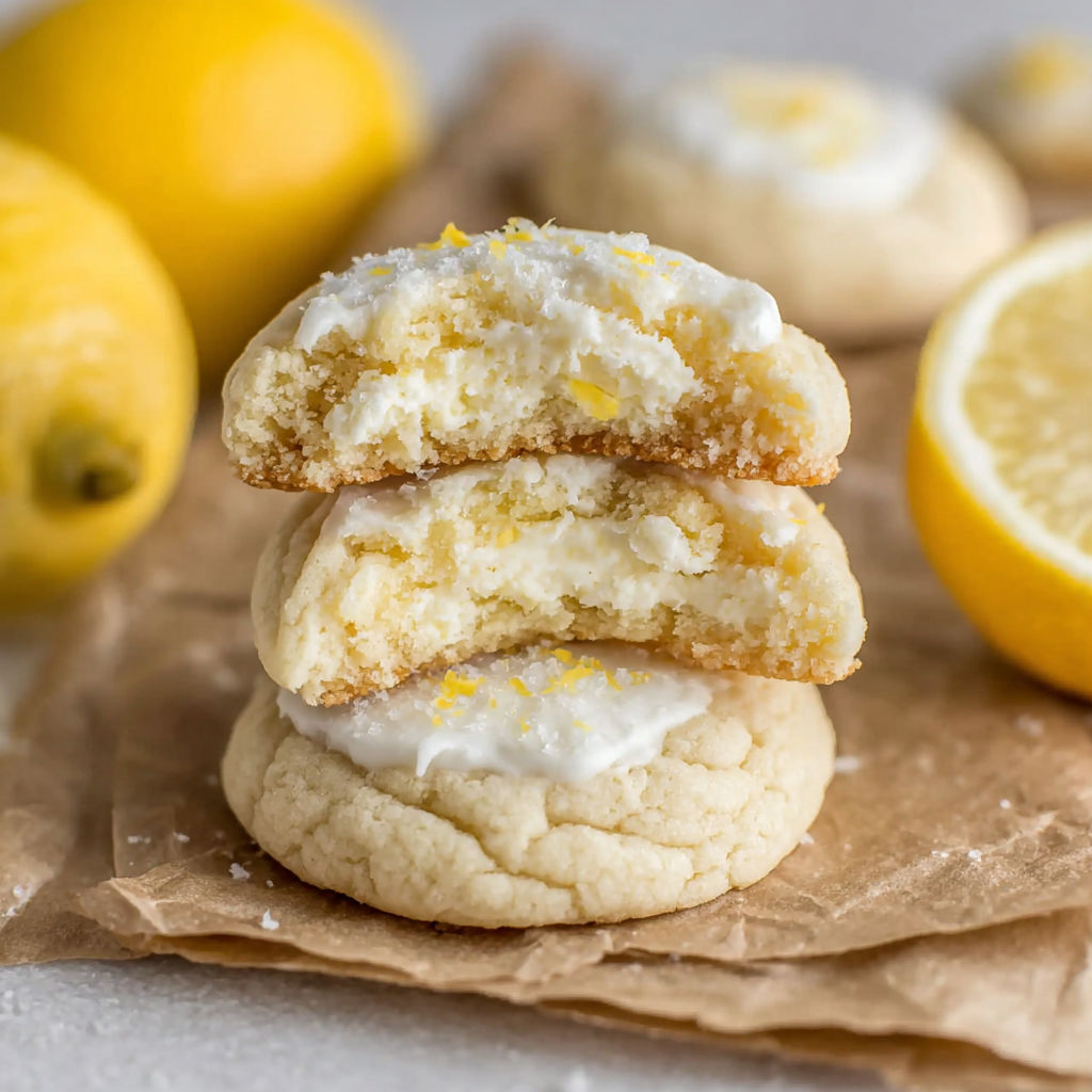 Lemon cheesecake cookies with white frosting.