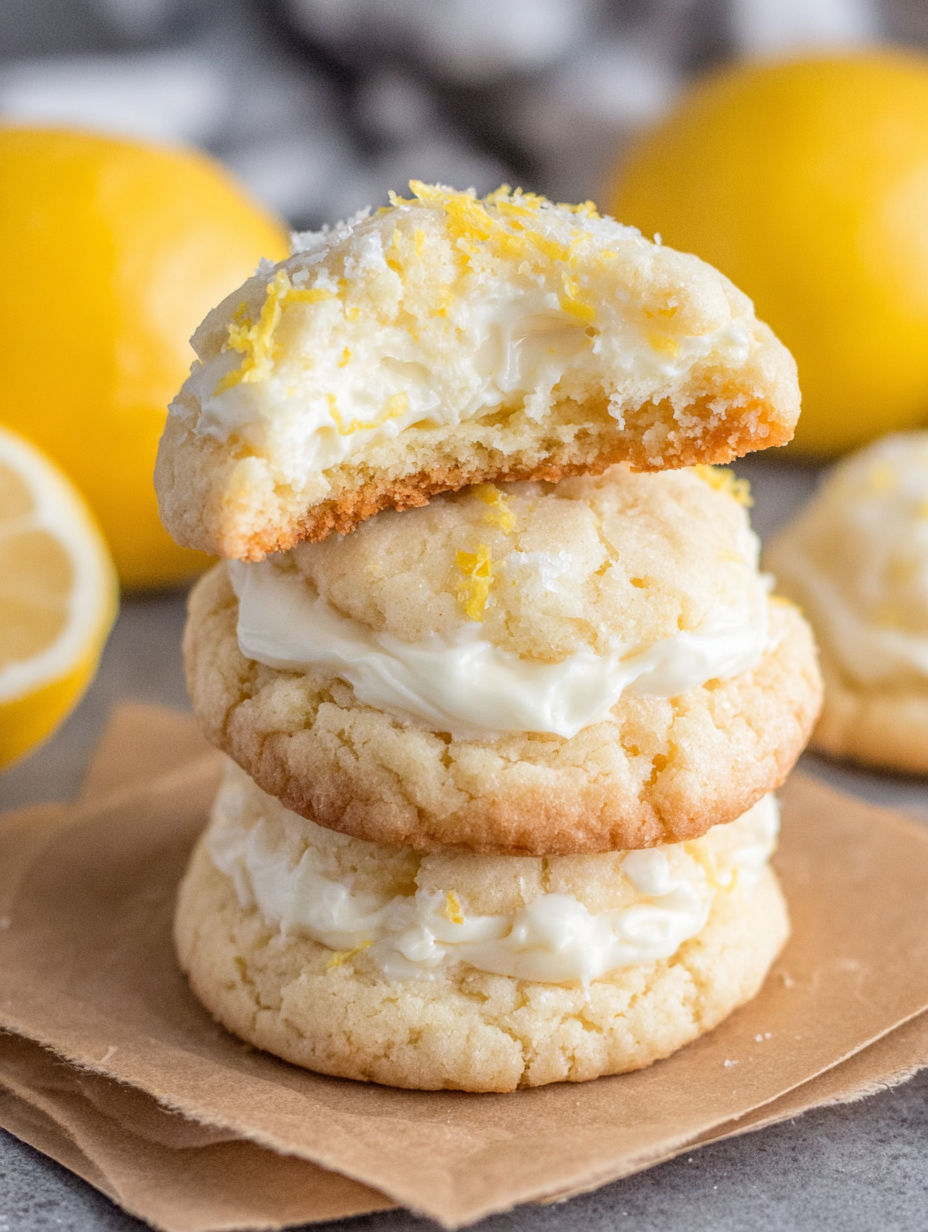 A stack of cookies with lemon and white icing.
