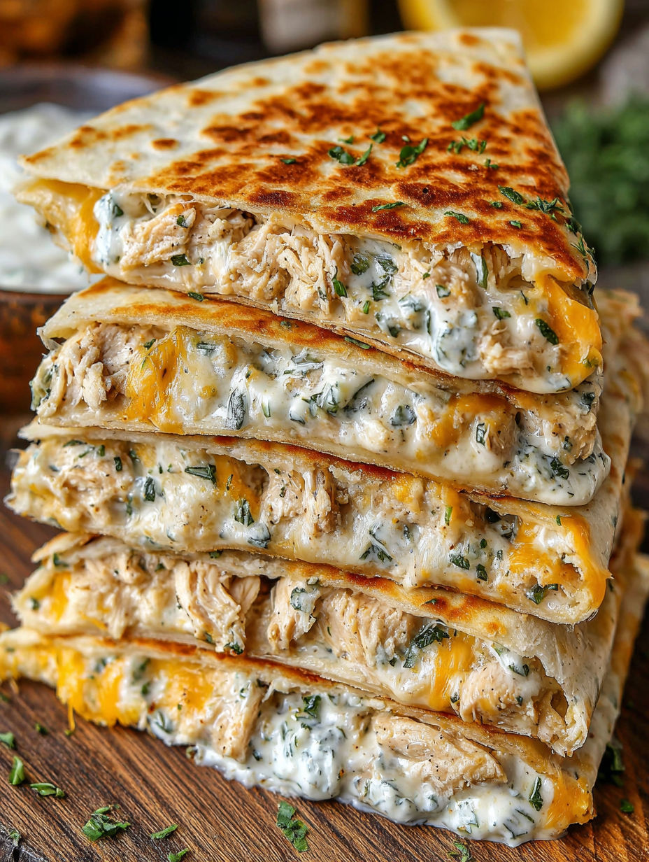 A stack of chicken and cheese sandwiches.