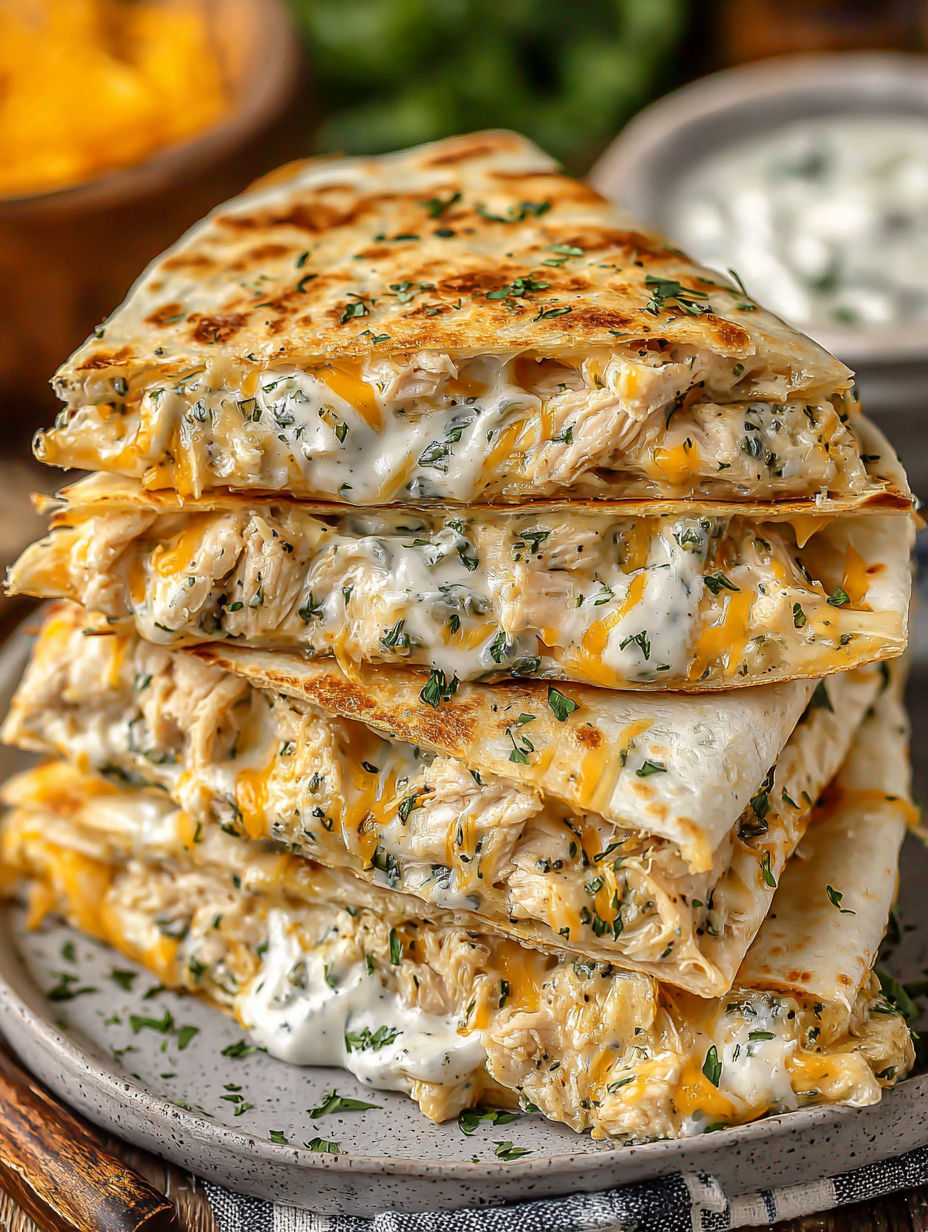 A stack of chicken pita sandwiches.