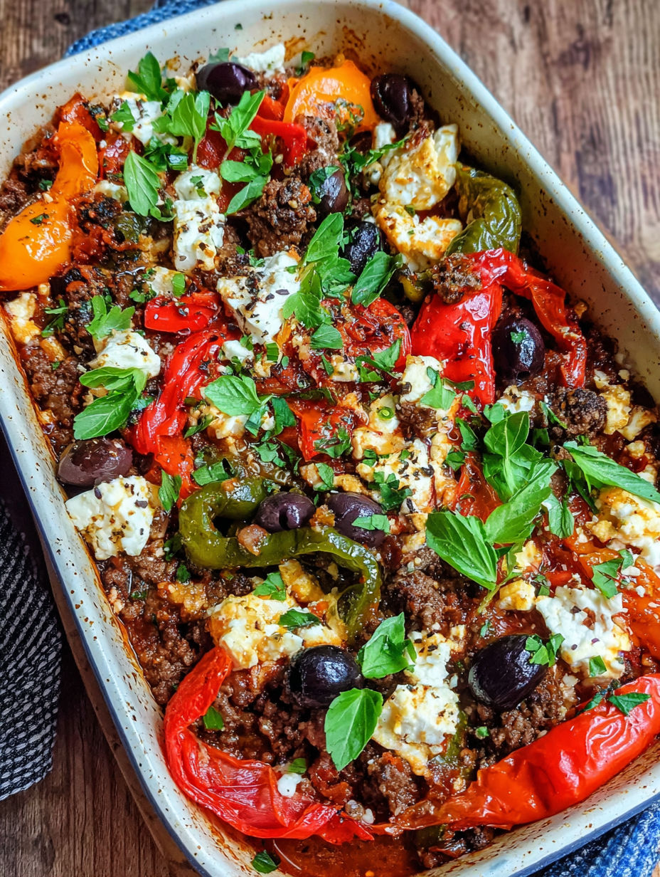 A dish of food with olives, tomatoes, and cheese.