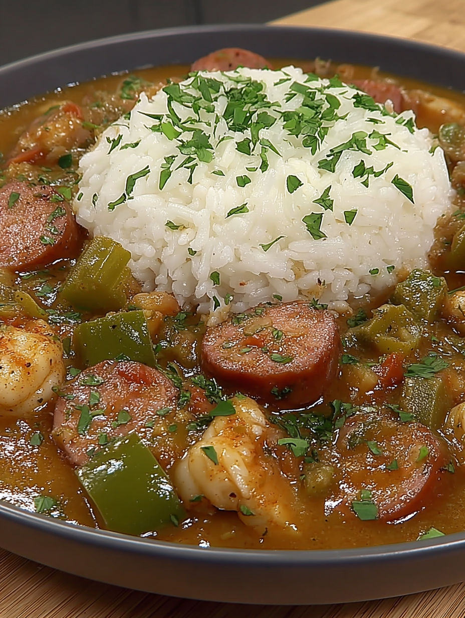 A bowl of soup with rice and sausage.