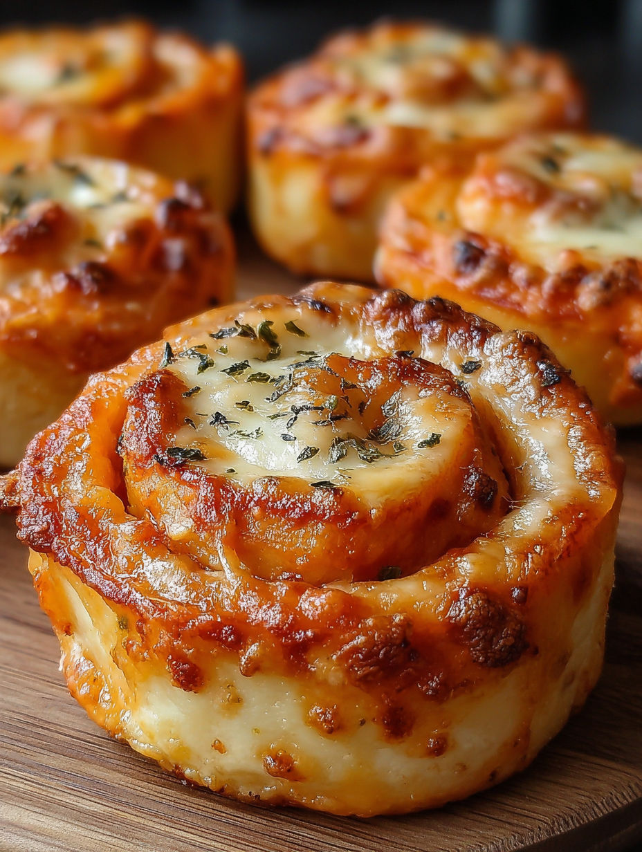 A close up of a pastry with cheese and herbs.