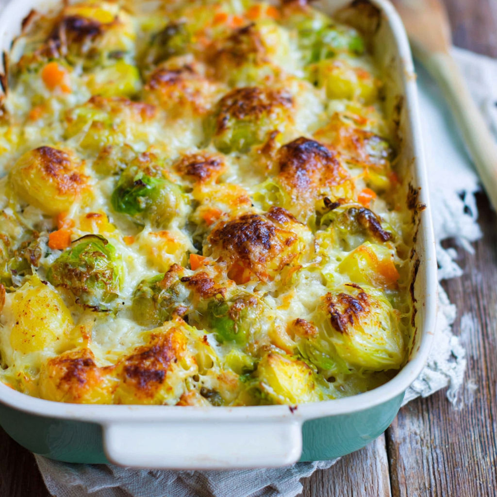 A dish of food with a green vegetable topping.