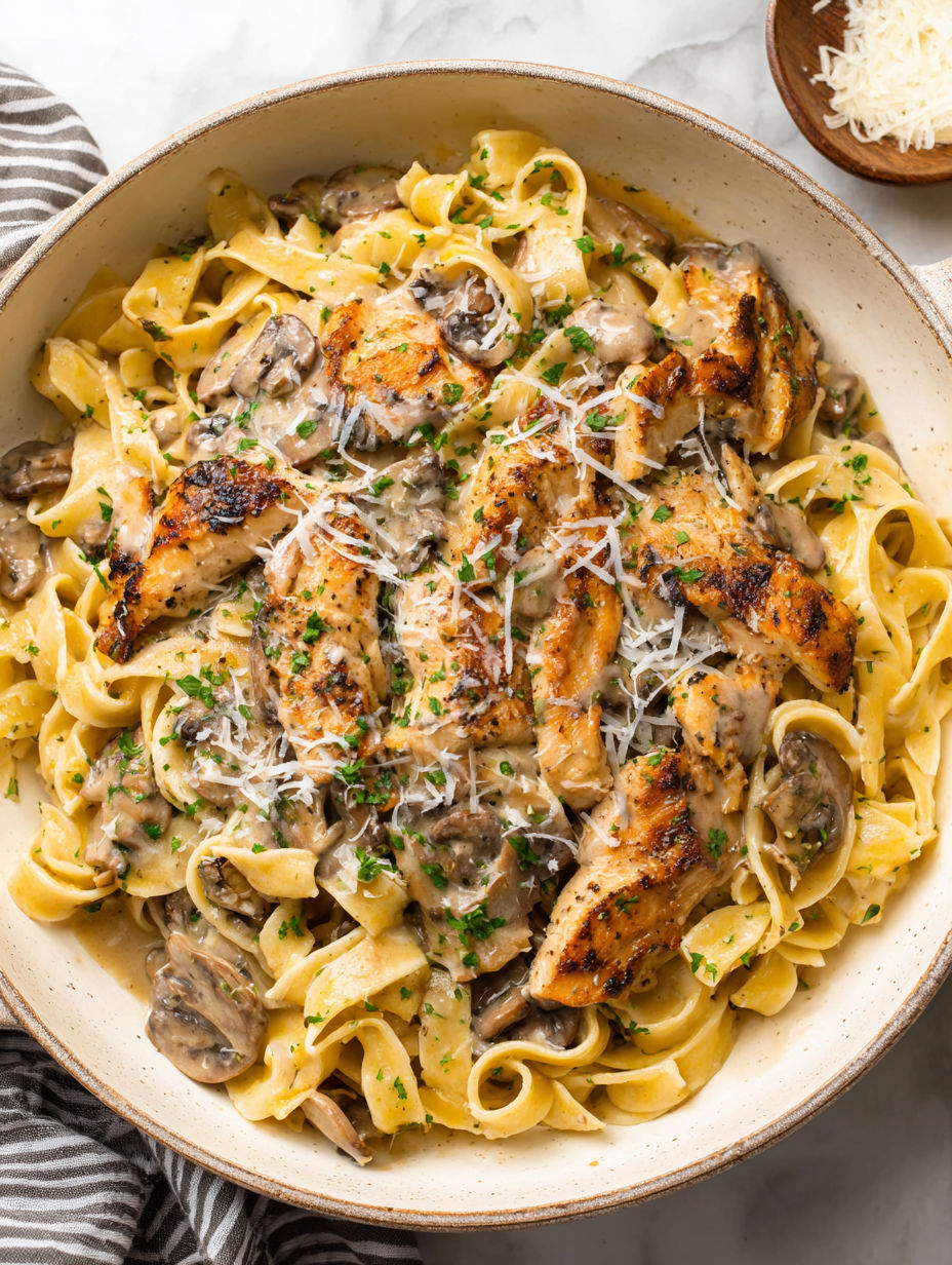 A delicious chicken Marsala Pasta dish.