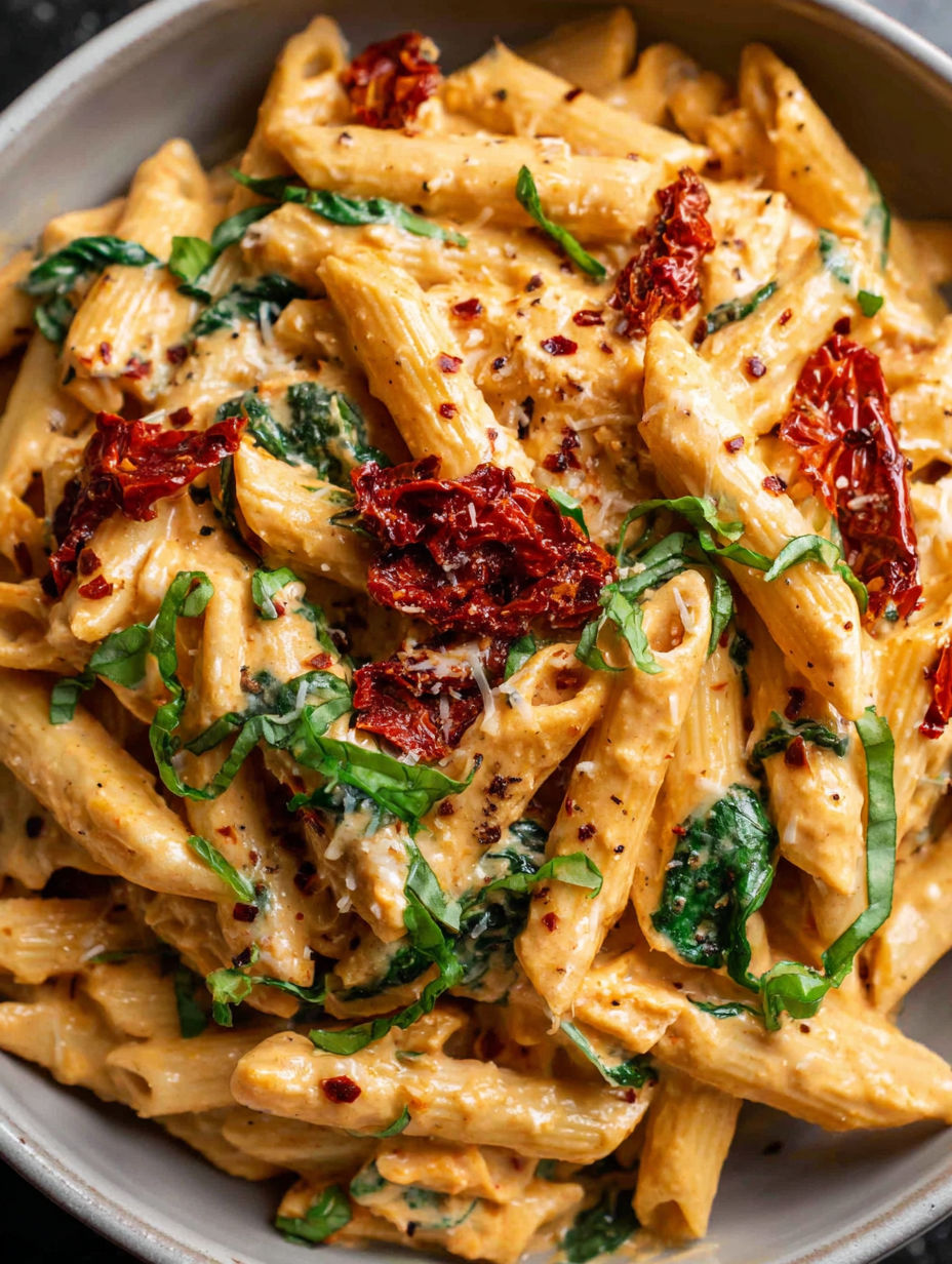 A plate of pasta with tomatoes and cheese.