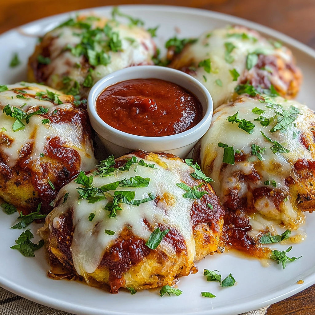 A plate of food with a bowl of marinara sauce.