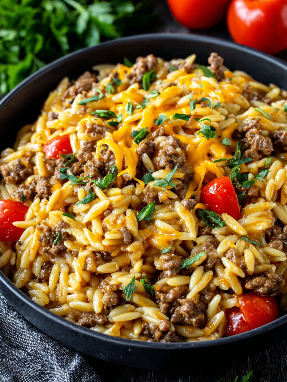 A bowl of pasta with meat and tomatoes.