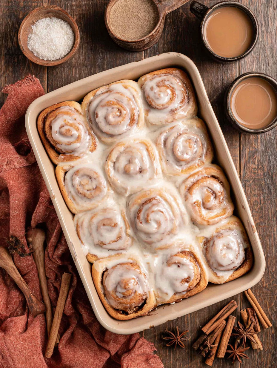 A pan of cinnamon rolls.