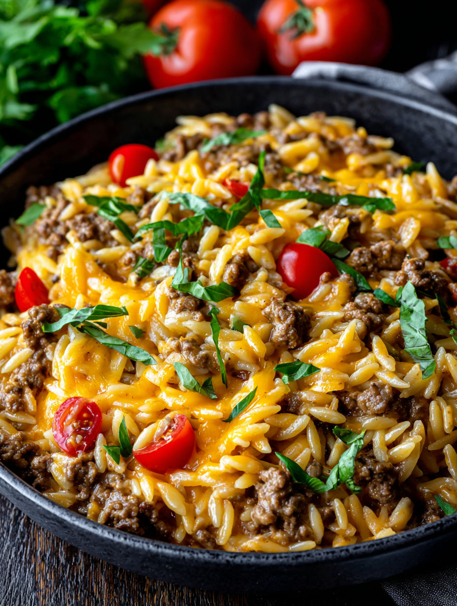A bowl of pasta with meat and tomatoes.