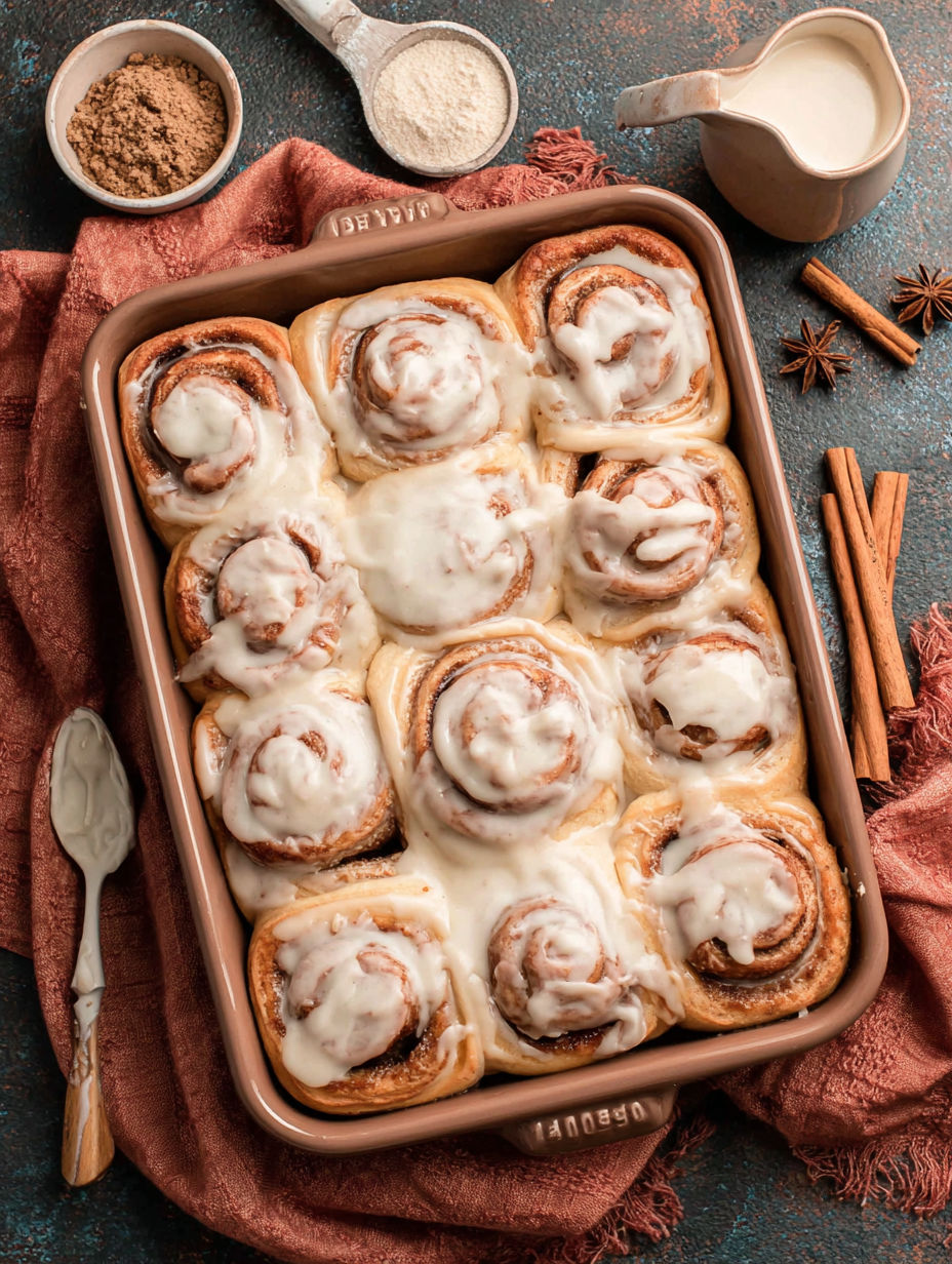 A pan of cinnamon rolls.