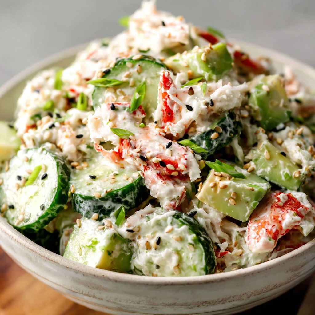 A bowl of cucumber salad with sesame seeds.