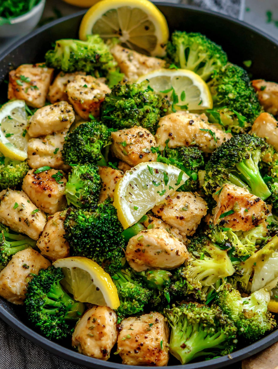 A bowl of chicken and broccoli.