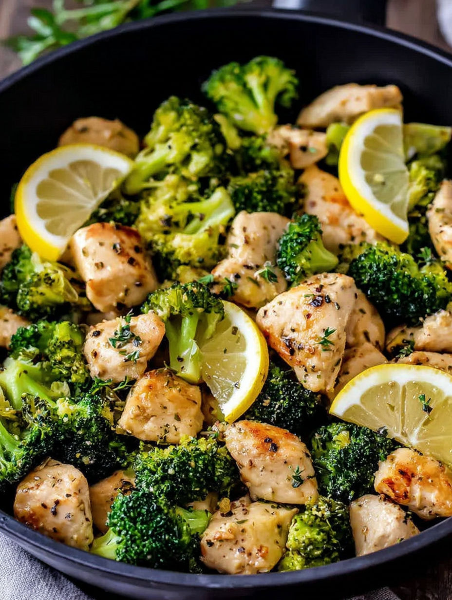 A bowl of chicken and broccoli.