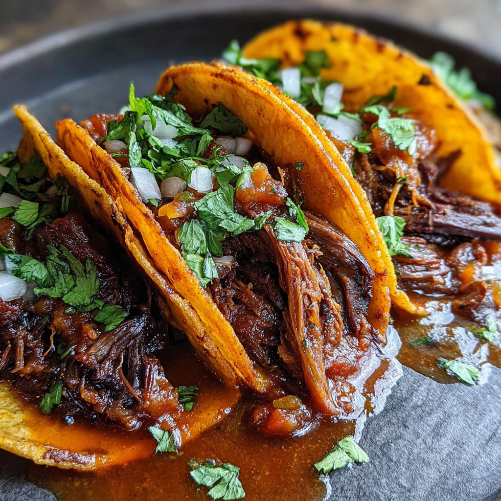 A plate of beef tacos with onions and peppers.