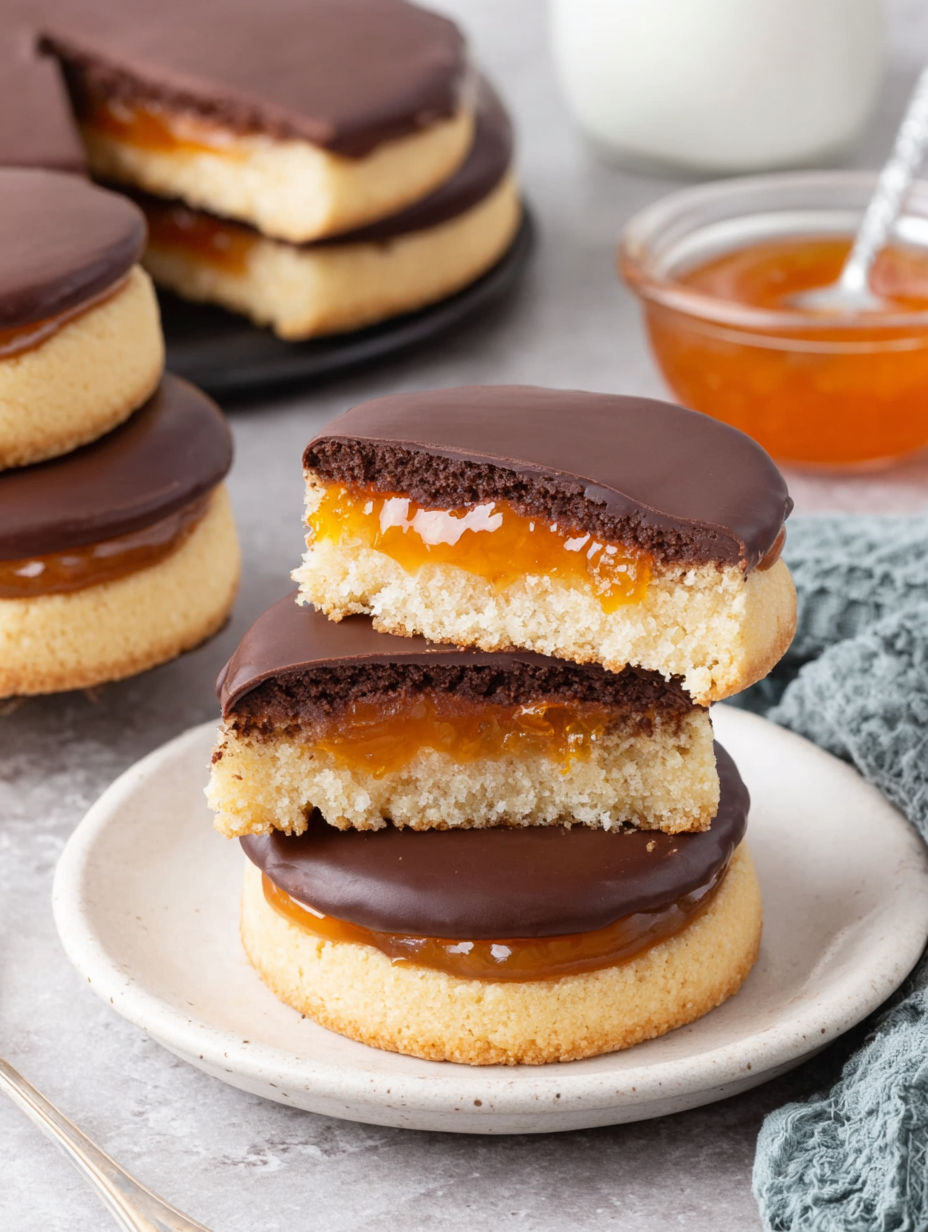 A plate of chocolate chip cookies with a jar of honey.