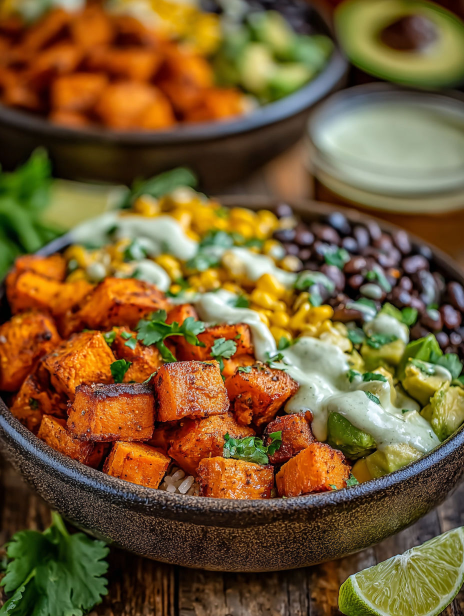 A bowl of food with a variety of ingredients.