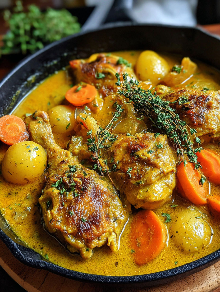 A close up of a dish with chicken and vegetables.