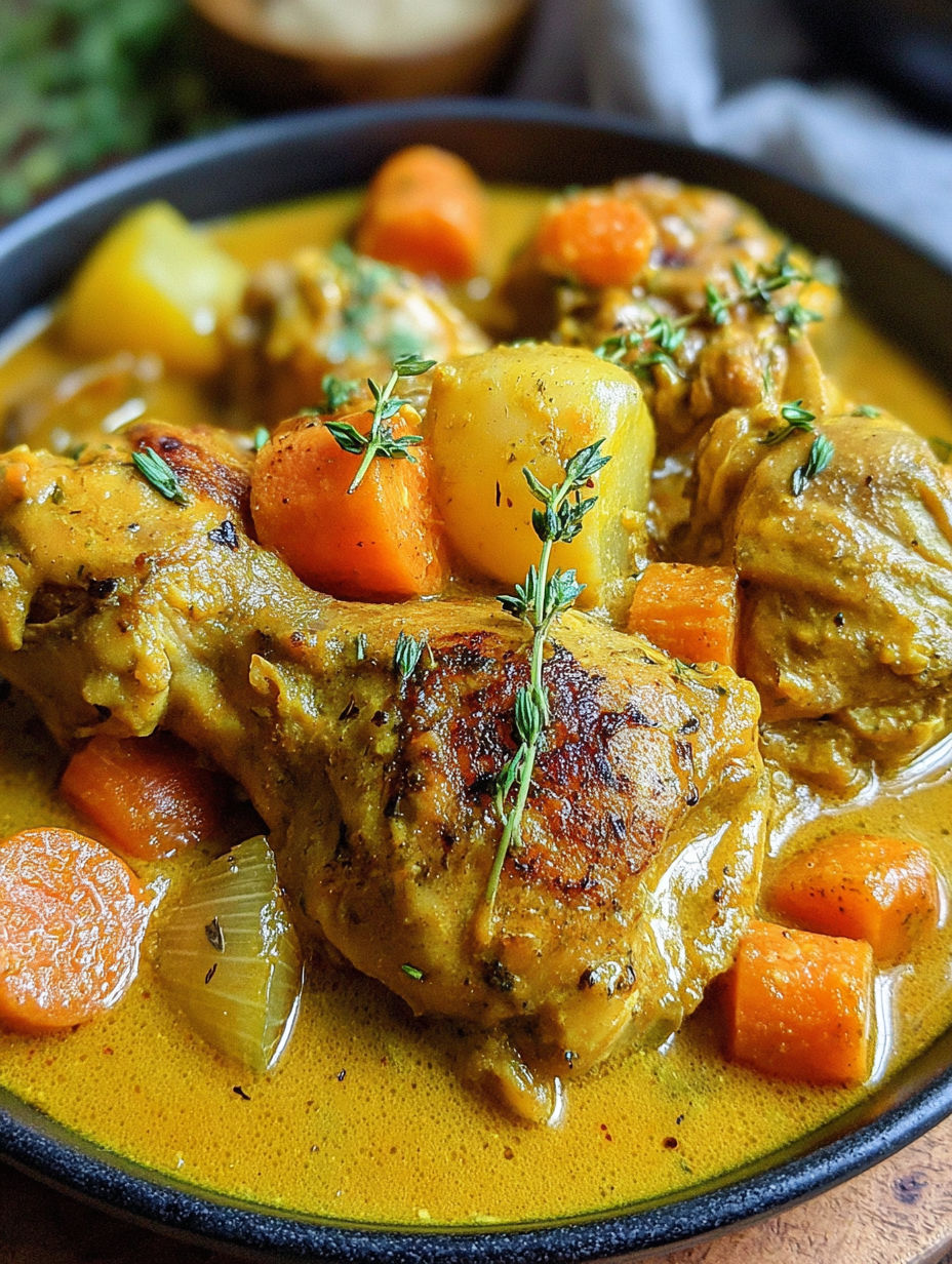 A bowl of food with chicken and carrots.