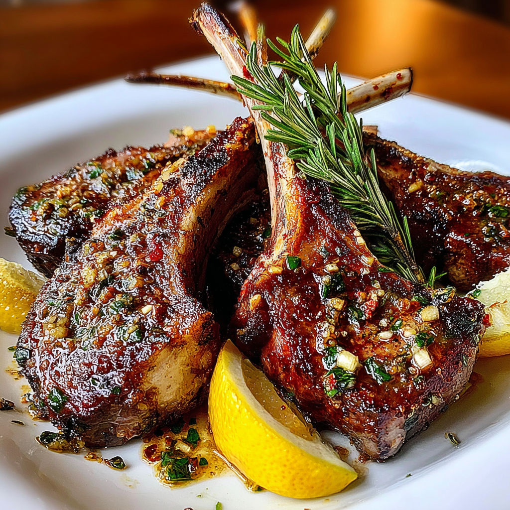 Lamb chops with herbs and lemon.