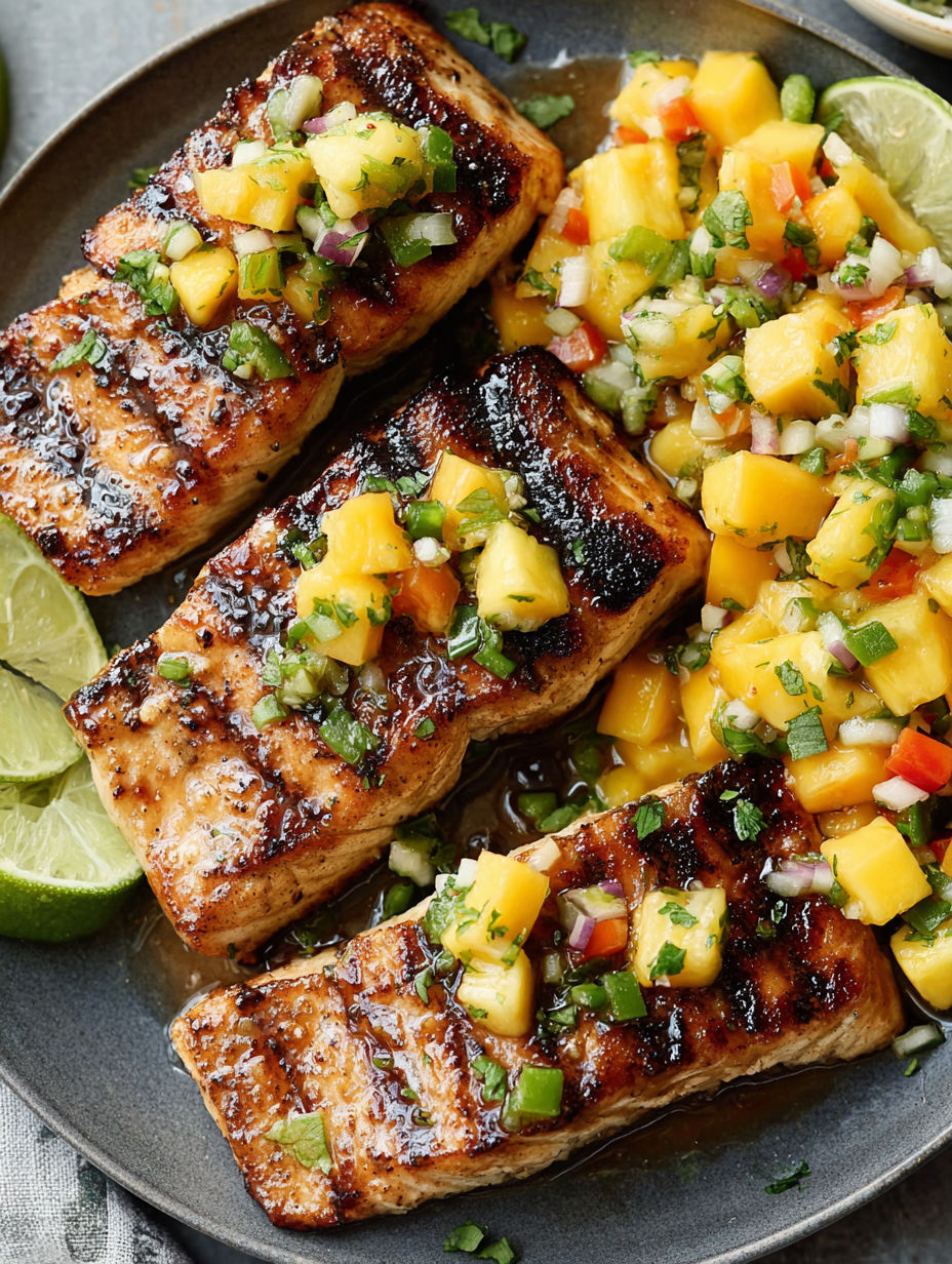 Grilled Mahi Mahi with Zesty Tropical Fruit Salsa Delight.