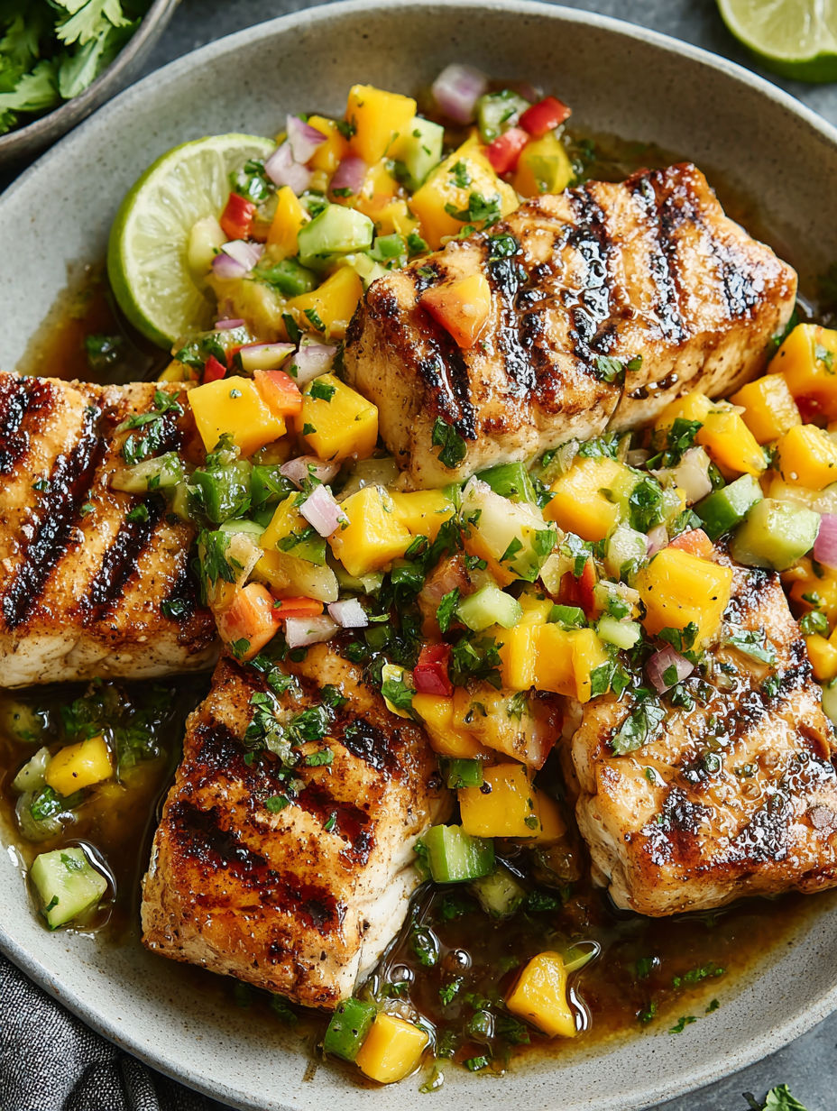 Grilled Mahi Mahi with Zesty Tropical Fruit Salsa Delight.