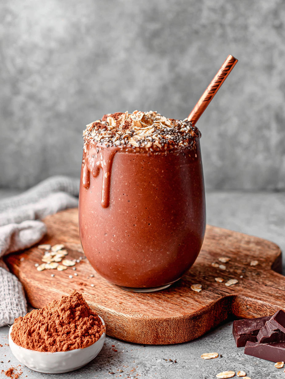 A glass of chocolate milk with a spoon in it.