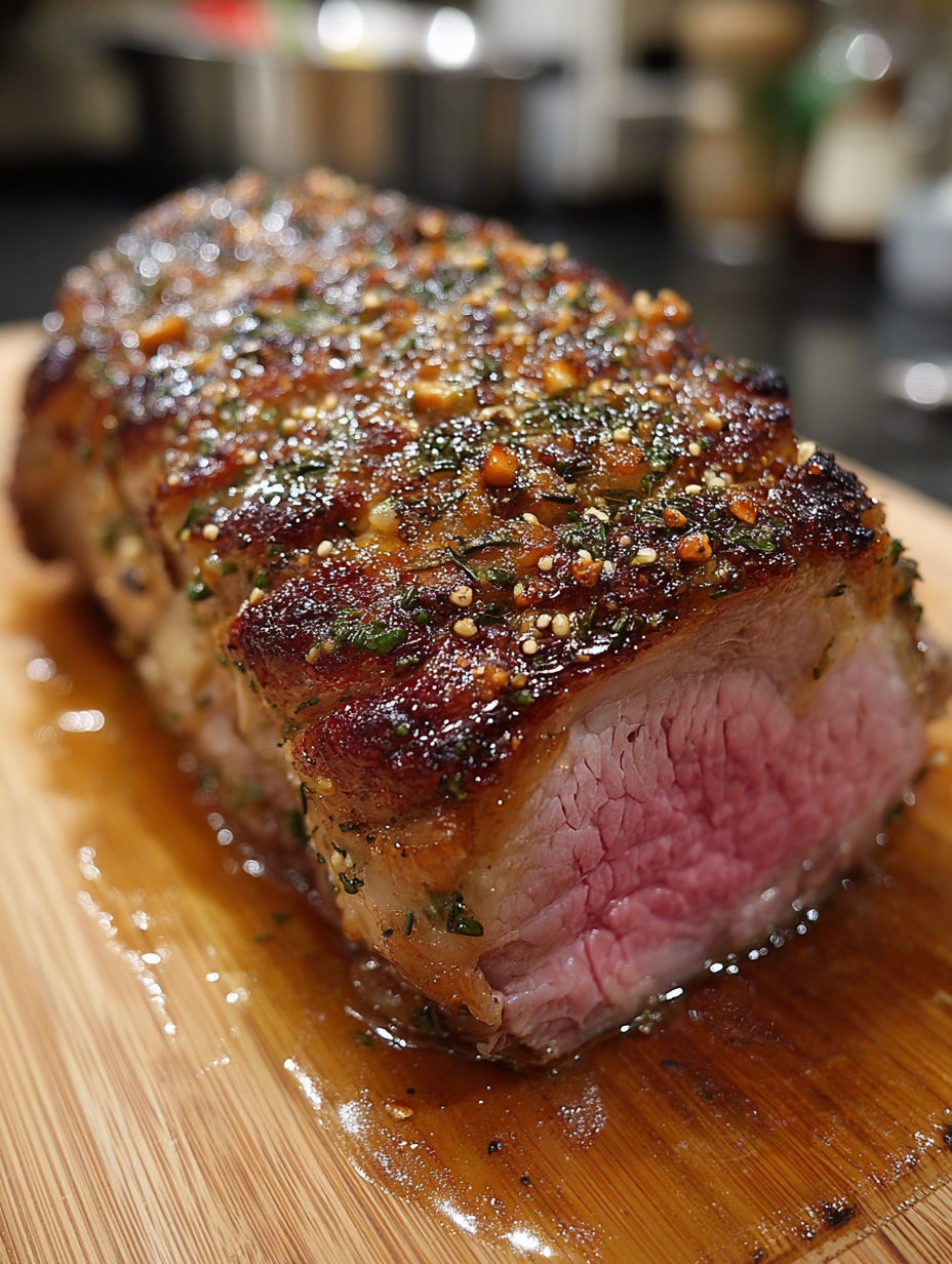 A piece of meat with seasoning on it.