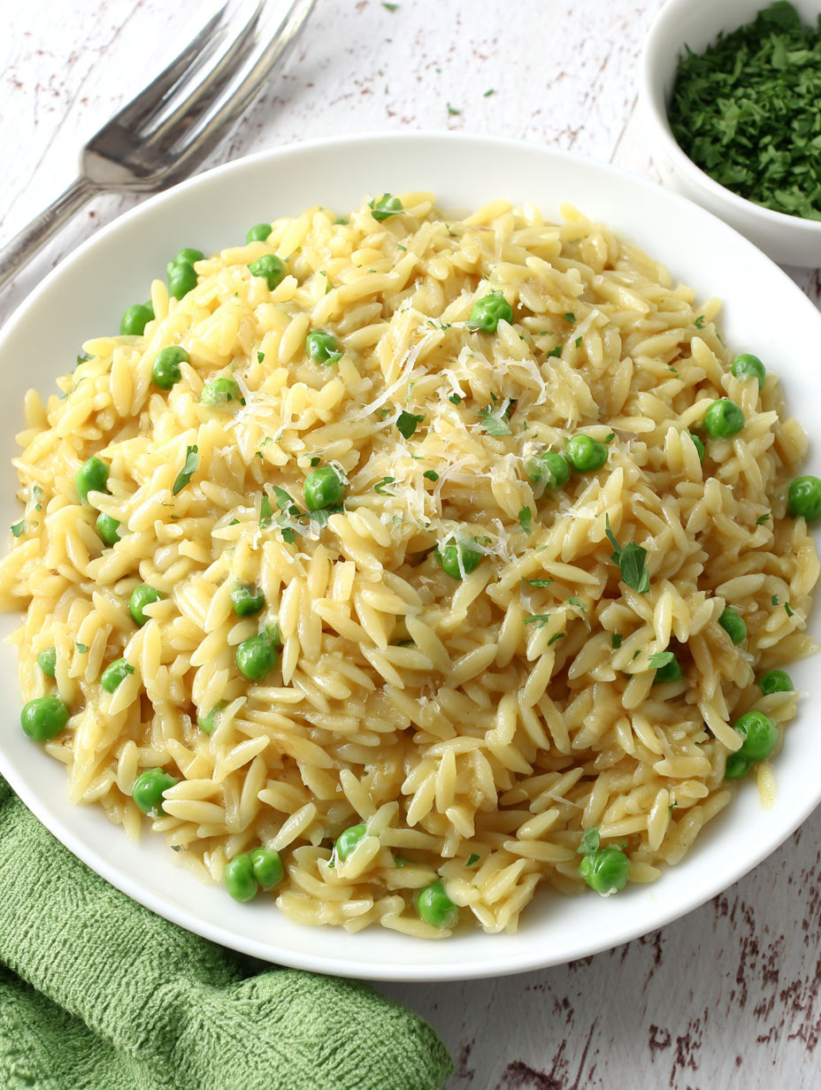A white bowl filled with rice and peas.