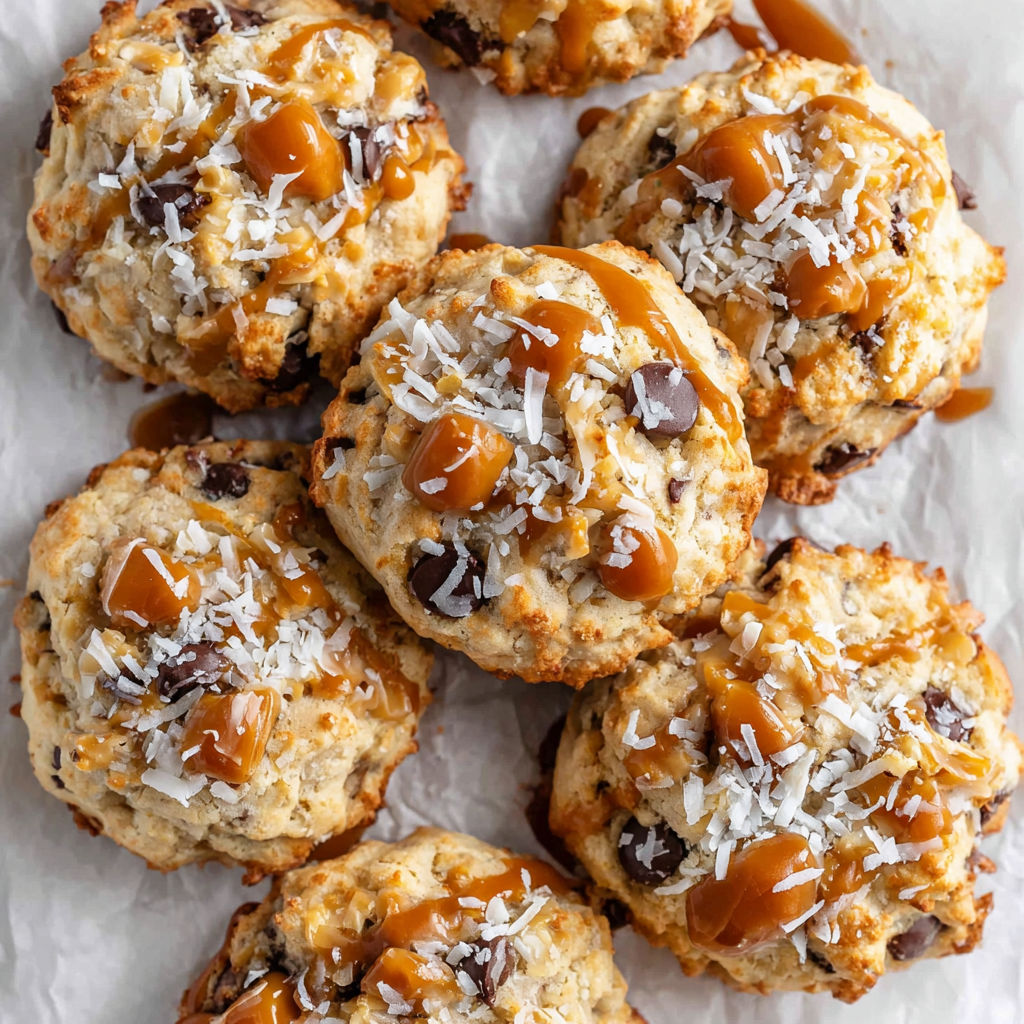 A plate of cookies with caramel drizzle.