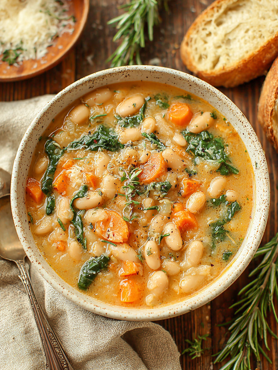 A bowl of soup with carrots and greens.