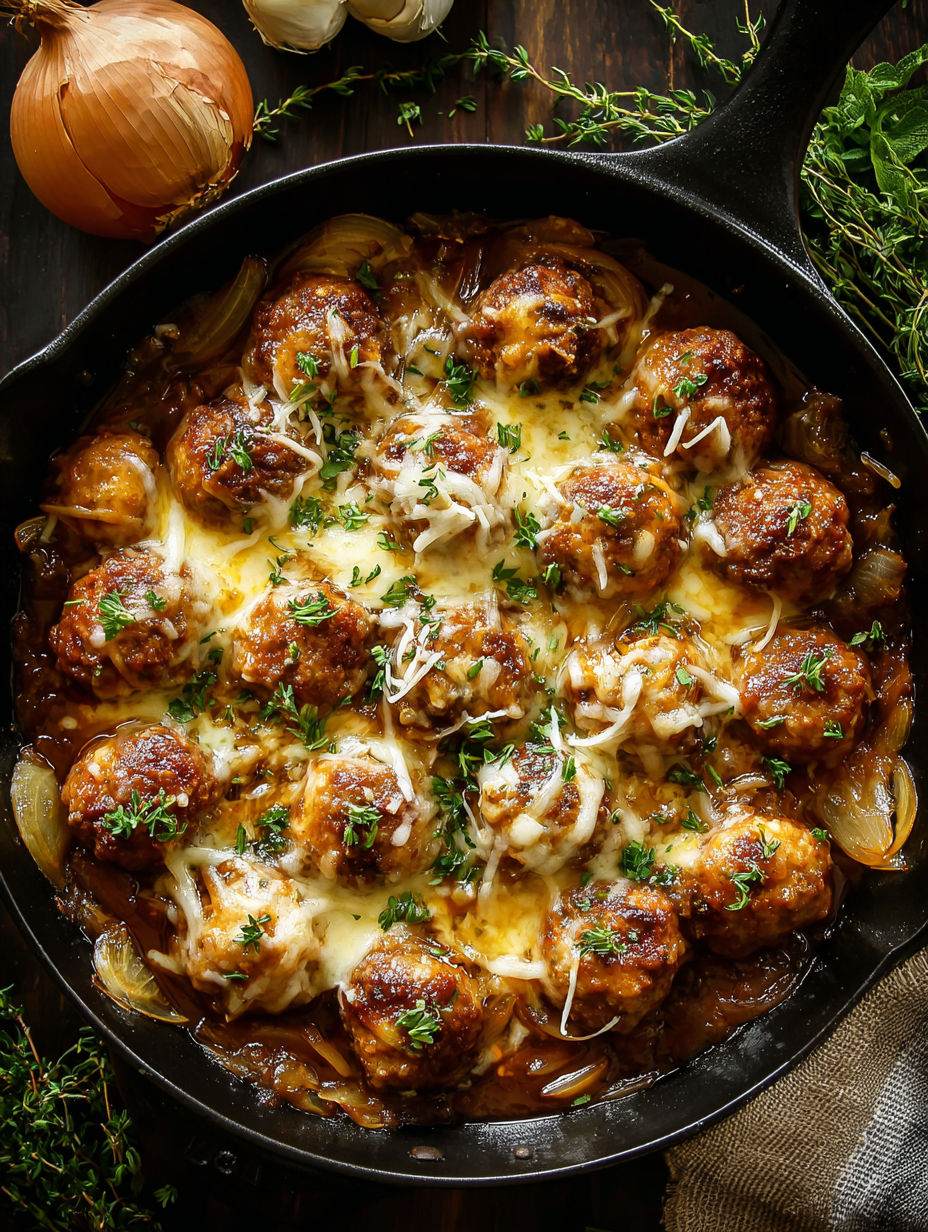 A delicious French Onion Meatballs dish.