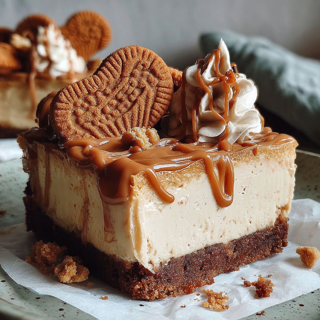 A slice of cake with a cookie on top.