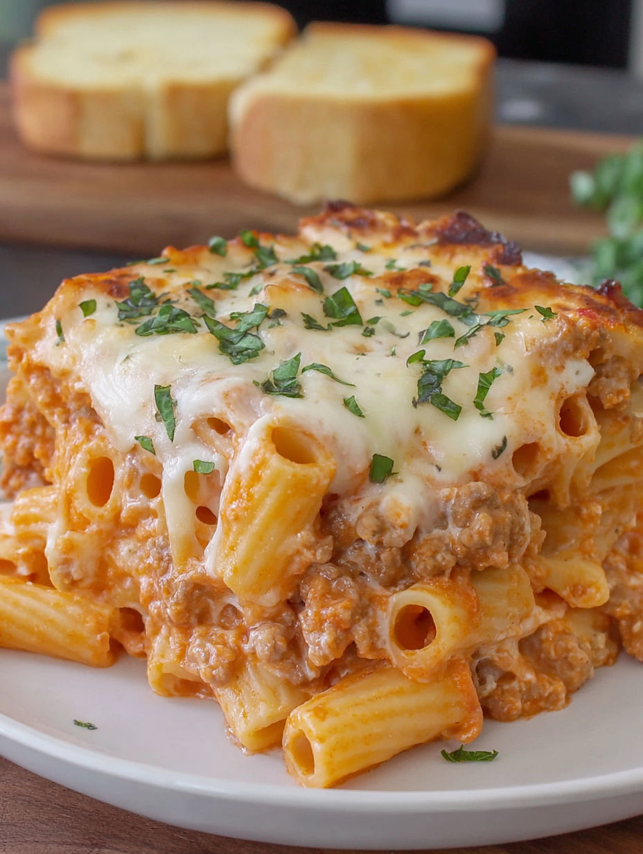 A delicious creamy baked ziti recipe.
