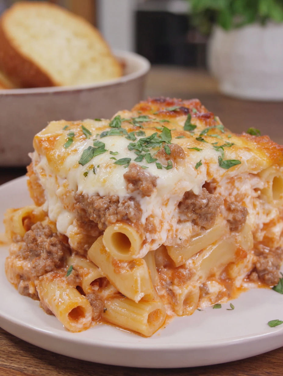 A delicious creamy baked ziti recipe.