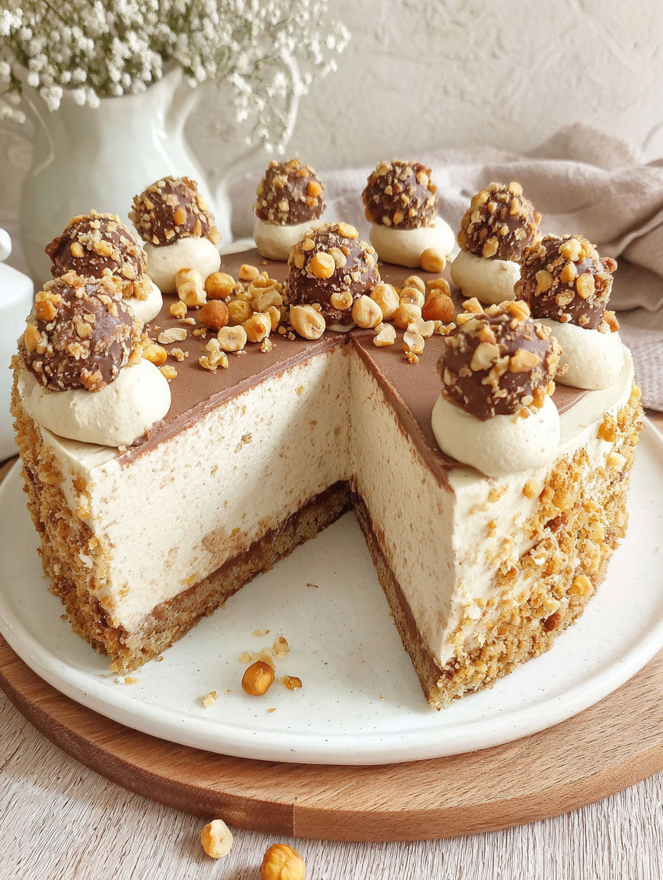 A slice of cake with nuts on top.