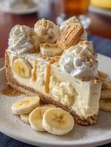 Eine Banana Pudding Cheesecake mit Bananen und Walnüssen.